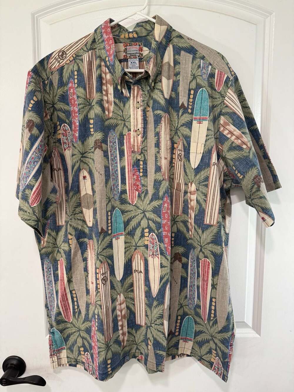 Reyn Spooner Surfboard Hawaiian Aloha Shirt Palm Tree Coastal Size XXL